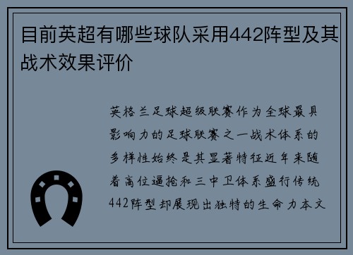 目前英超有哪些球队采用442阵型及其战术效果评价